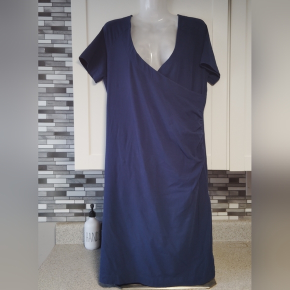 Soft Surroundings Dresses & Skirts - Soft Surroundings Navy Blue Ruched Faux Wrap Dress Sz-L